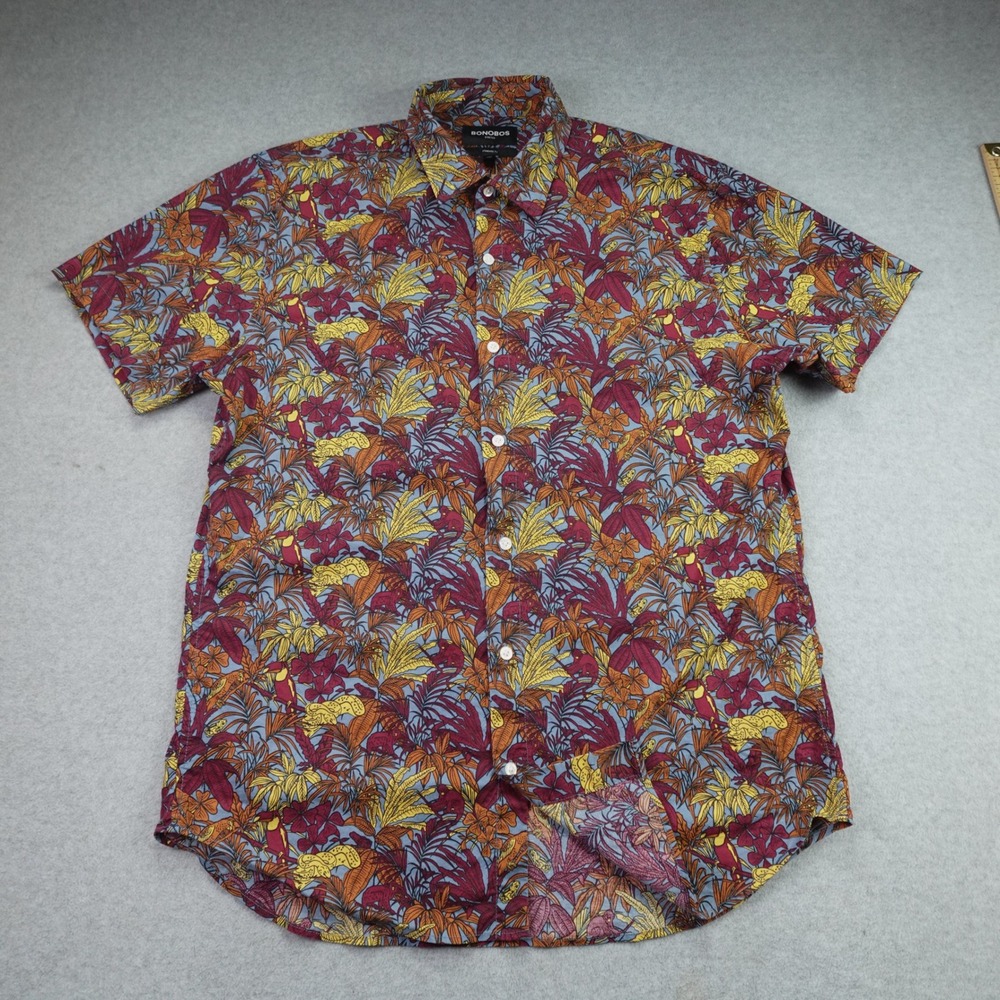 Bonobos Shirt Mens L Long Multicolor Tropical Jungle Print Button Up